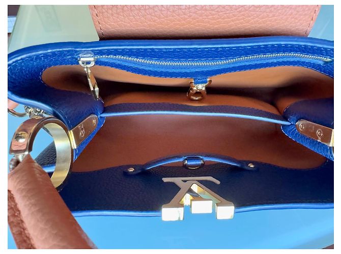 Louis Vuitton Capucines BB Borsa in pelle blu e caramello Marrone chiaro Blu navy - vista 13