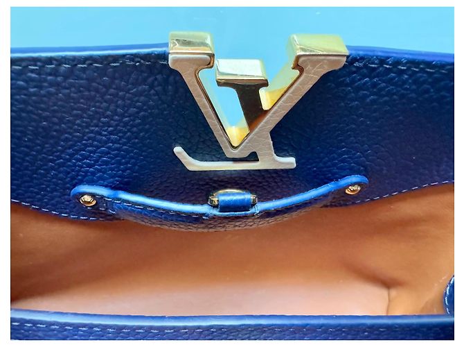 Louis Vuitton Capucines BB Borsa in pelle blu e caramello Marrone chiaro Blu navy - vista 14