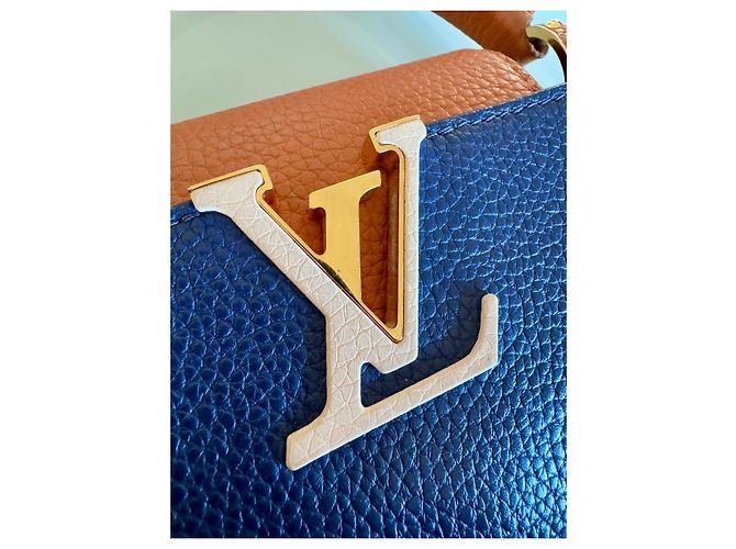Louis Vuitton Capucines BB Borsa in pelle blu e caramello Marrone chiaro Blu navy - vista 5
