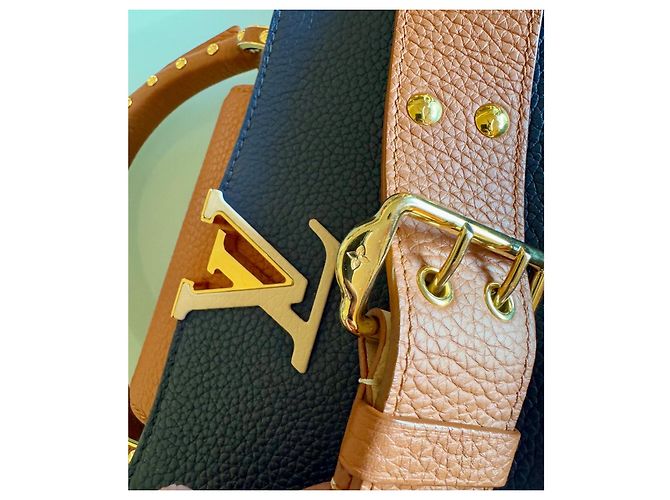 Louis Vuitton Capucines BB Borsa in pelle blu e caramello Marrone chiaro Blu navy - vista 6