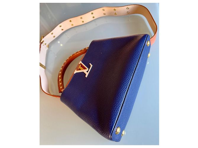 Louis Vuitton Capucines BB Borsa in pelle blu e caramello Marrone chiaro Blu navy - vista 8