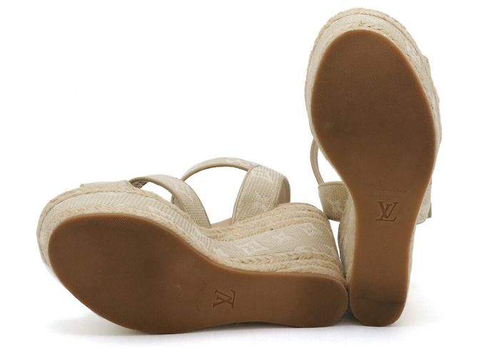 Sandálias de cunha em tecido Monogram Starboard da Louis Vuitton Bege - vista 5