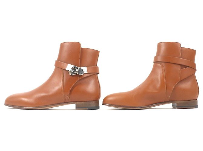 Hermès Botas curtas de couro com fivela Hermes Kelly 37 - vista 3