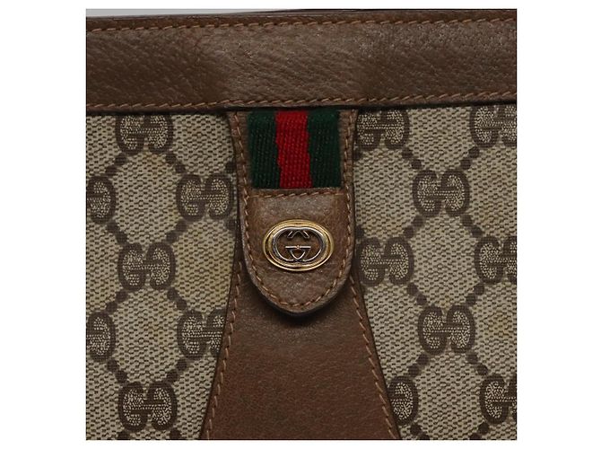 GUCCI GG Supreme Web Sherry Line Clutch Bag PVC Beige Rosso 89 01 033 Auth ep6982 - vista 12
