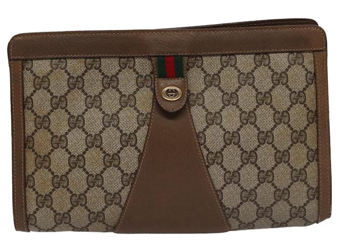 GUCCI GG Supreme Web Sherry Line Clutch Bag PVC Beige Rosso 89 01 033 Auth ep6982 - vista 2