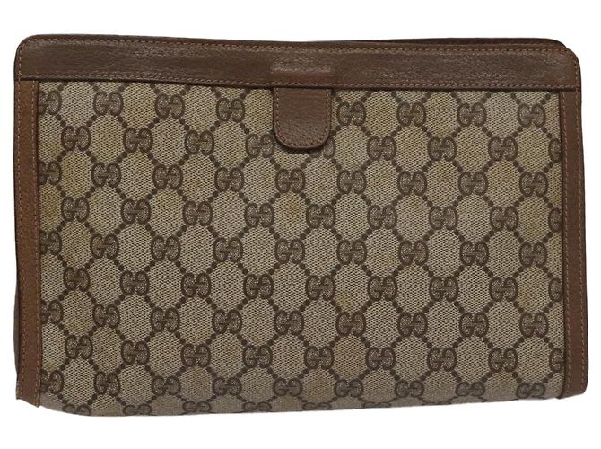 GUCCI GG Supreme Web Sherry Line Clutch Bag PVC Beige Rosso 89 01 033 Auth ep6982 - vista 3