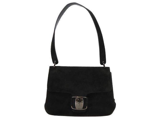 Bolsa de ombro Salvatore Ferragamo em camurça preta Auth hk1963 Preto - vista 13