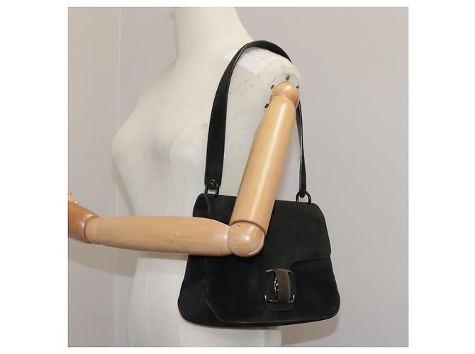 Bolsa de ombro Salvatore Ferragamo em camurça preta Auth hk1963 Preto - vista 23