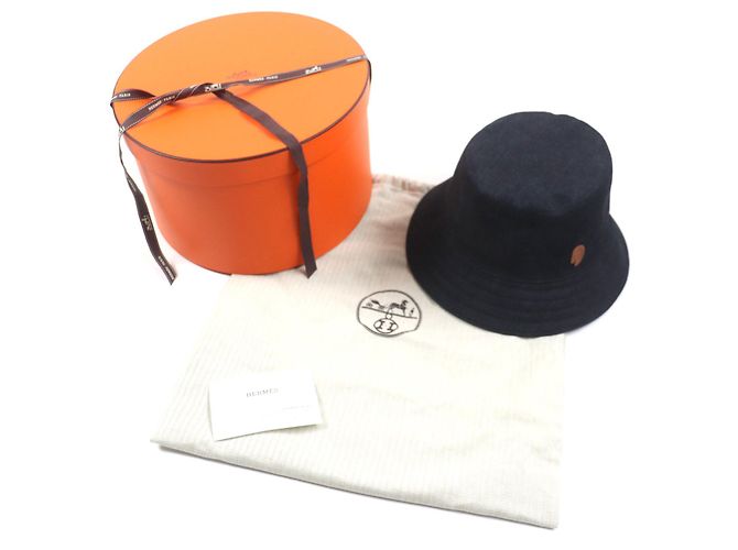 Hermès HERMES Fred Crews Carrousel Cappello bucket in cotone e pelle Blu - vista 2