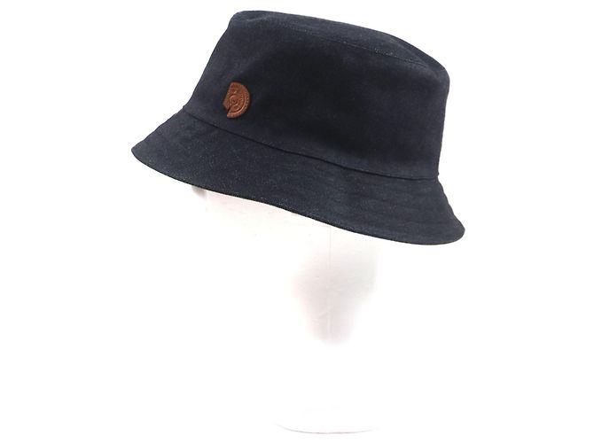 Hermès HERMES Fred Crews Carrousel Cappello bucket in cotone e pelle Blu - vista 4