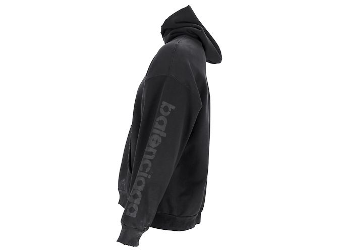 Everyday Hoodie Distressed Stencil 3B Balenciaga in Cotone Nero - vista 2