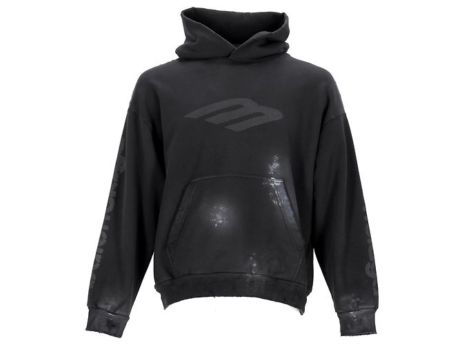 Everyday Hoodie Distressed Stencil 3B Balenciaga in Cotone Nero - vista 6