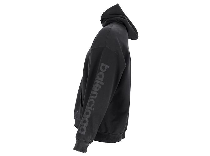 Everyday Hoodie Distressed Stencil 3B Balenciaga in Cotone Nero - vista 7