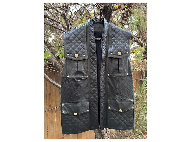 Camicia Balmain nera in viscosa e pelle di agnello taglia 36 Nero - vista 2