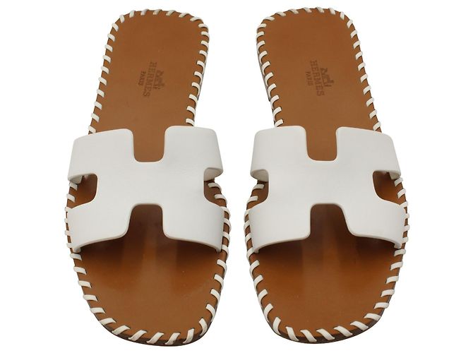 Hermès Sandali Hermes Oran in pelle bianca Bianco - vista 3