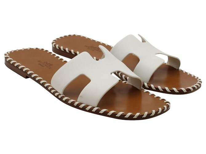 Hermès Sandali Hermes Oran in pelle bianca Bianco - vista 4