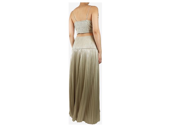 Jonathan Simkhai Vestido maxi plisado brillante neutro - talla UK 12 - vista 2