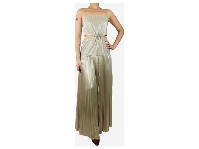 Jonathan Simkhai Vestido maxi plisado brillante neutro - talla UK 12 - vista 3