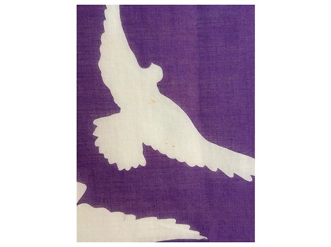 Foulard Yves Saint Laurent in cotone bianco e viola con colombe Porpora - vista 11