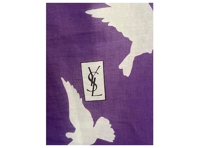 Foulard Yves Saint Laurent in cotone bianco e viola con colombe Porpora - vista 12
