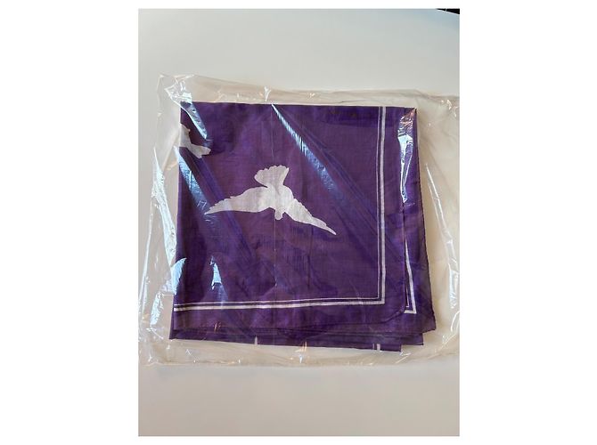 Foulard Yves Saint Laurent in cotone bianco e viola con colombe Porpora - vista 16