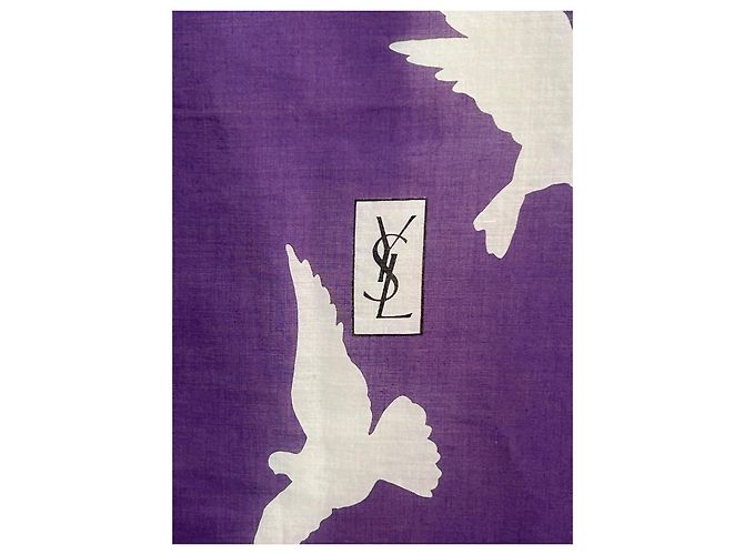 Foulard Yves Saint Laurent in cotone bianco e viola con colombe Porpora - vista 3