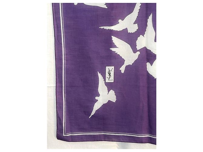 Foulard Yves Saint Laurent in cotone bianco e viola con colombe Porpora - vista 4