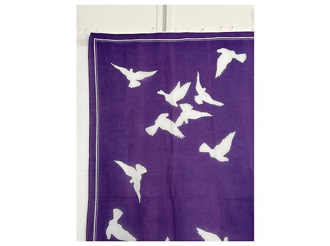 Foulard Yves Saint Laurent in cotone bianco e viola con colombe Porpora - vista 5