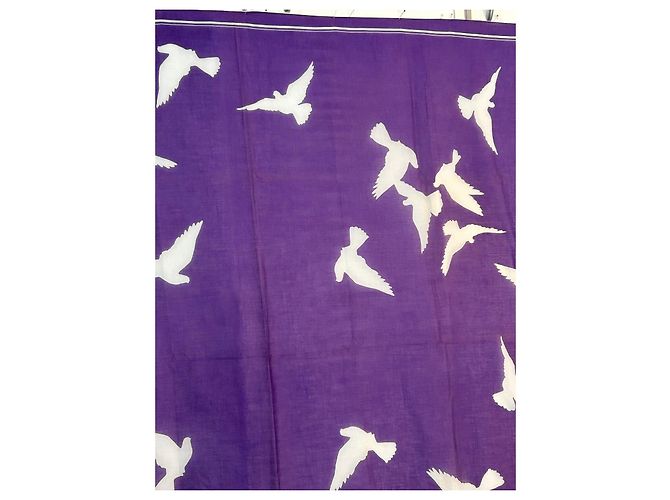 Foulard Yves Saint Laurent in cotone bianco e viola con colombe Porpora - vista 6