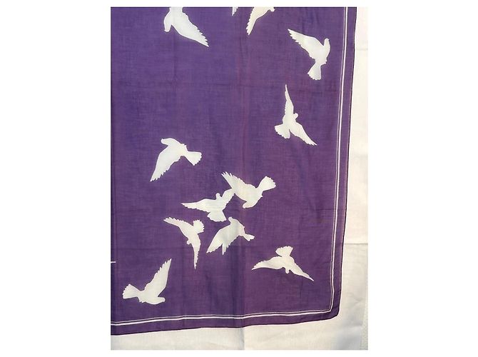 Foulard Yves Saint Laurent in cotone bianco e viola con colombe Porpora - vista 8