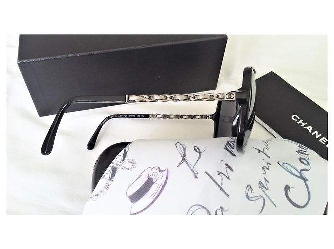 Gafas de sol CHANEL de gran tamaño en excelente estado - con accesorios Negro Gris - vista 10