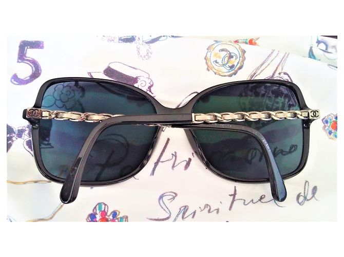 Gafas de sol CHANEL de gran tamaño en excelente estado - con accesorios Negro Gris - vista 12