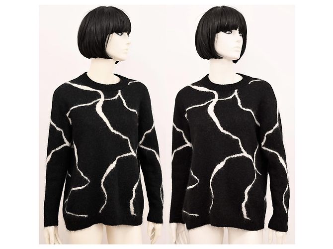 Chunky-Strickpullover mit abstraktem Muster aus Mohair im lässigen Schnitt von Bruuns Bazaar Schwarz Weiß - Ansicht 3