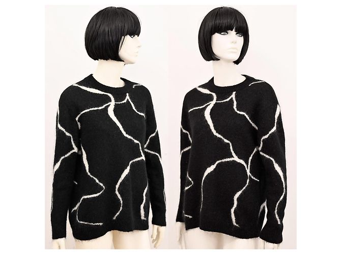 Chunky-Strickpullover mit abstraktem Muster aus Mohair im lässigen Schnitt von Bruuns Bazaar Schwarz Weiß - Ansicht 4