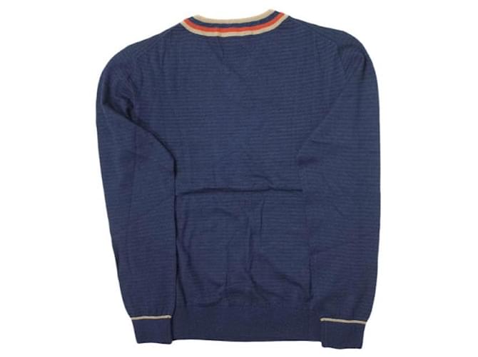 Autre Marque Baumwoll-V-Ausschnitt-Pullover L marineblau - Ansicht 2