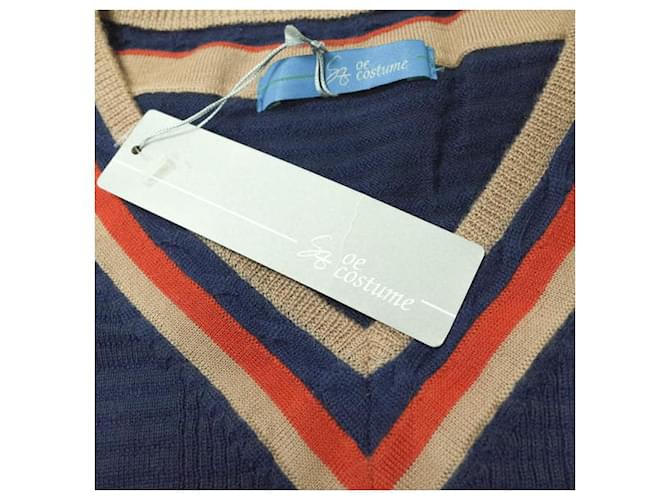 Autre Marque Baumwoll-V-Ausschnitt-Pullover L marineblau - Ansicht 3