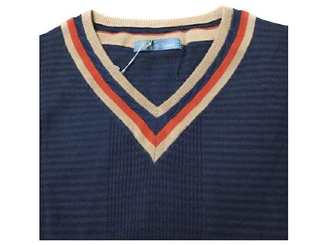 Autre Marque Baumwoll-V-Ausschnitt-Pullover L marineblau - Ansicht 4