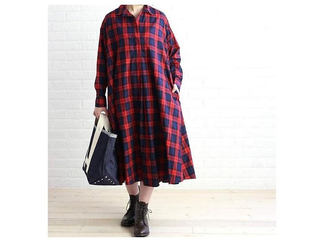 Autre Marque dahl'ia Check Shirt Dress DOP-229TT Red - view 8