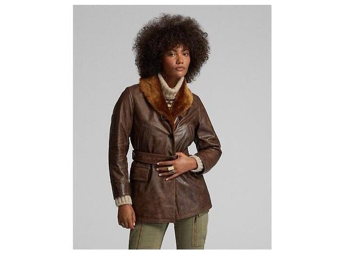 Ralph Lauren Jaqueta de couro de grão integral com colarinho de shearling RRL Castanho escuro - vista 3