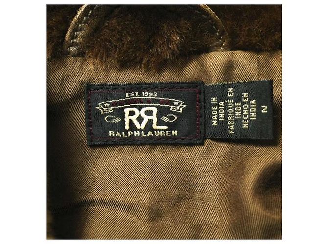 Ralph Lauren Jaqueta de couro de grão integral com colarinho de shearling RRL Castanho escuro - vista 4