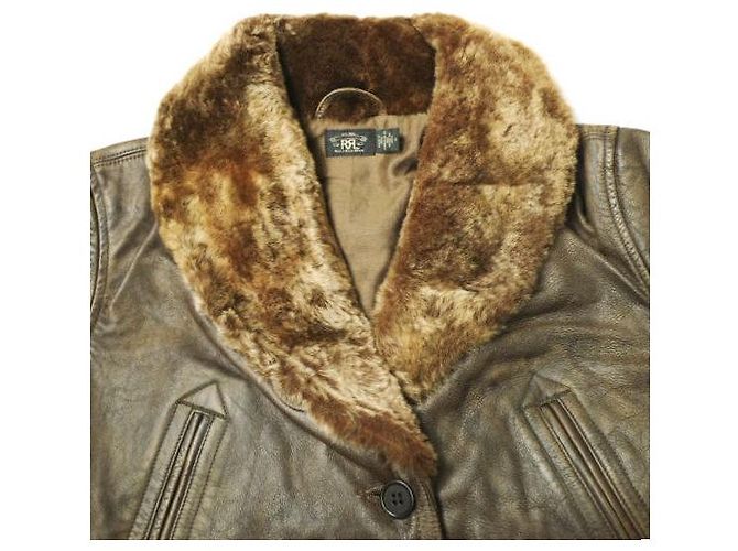 Ralph Lauren Jaqueta de couro de grão integral com colarinho de shearling RRL Castanho escuro - vista 5