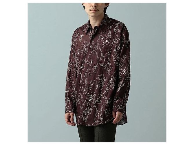 Autre Marque Camisa de cuello regular de algodón rayón con flores marrones Castaño - vista 3
