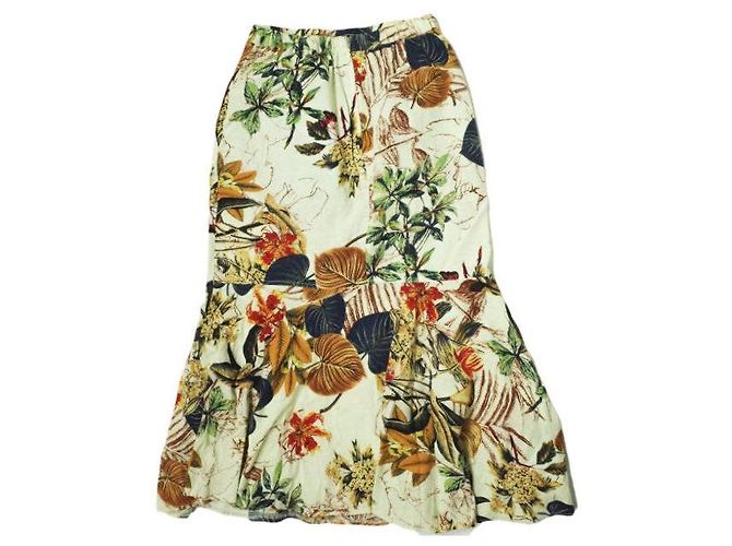 Autre Marque Falda peplum de algodón y lino con estampado botánico S Beige - vista 2