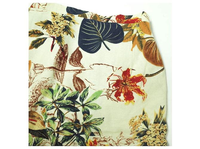 Autre Marque Falda peplum de algodón y lino con estampado botánico S Beige - vista 4