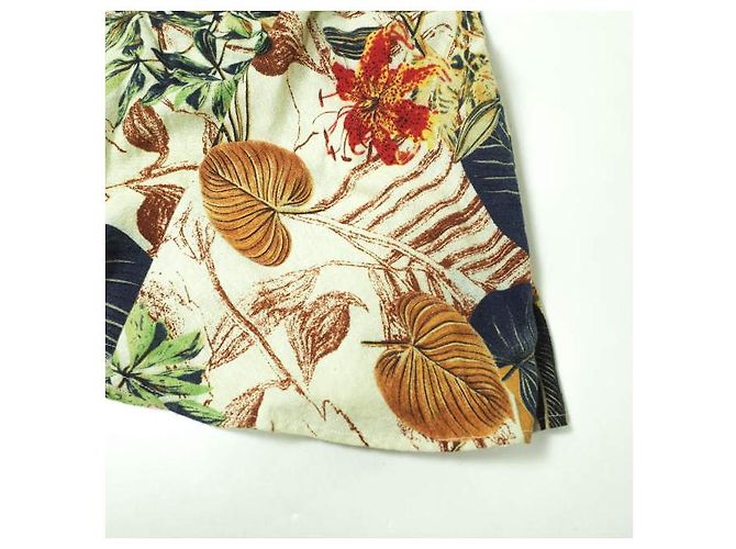 Autre Marque Falda peplum de algodón y lino con estampado botánico S Beige - vista 5