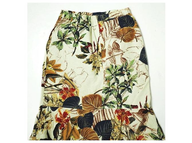 Autre Marque Falda peplum de algodón y lino con estampado botánico S Beige - vista 6