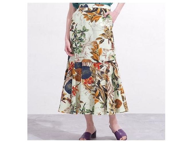 Autre Marque Falda peplum de algodón y lino con estampado botánico S Beige - vista 8