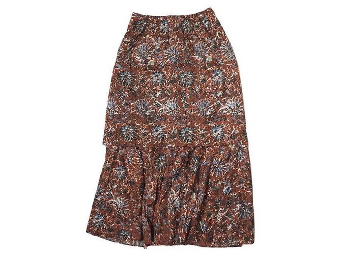 Autre Marque Falda de popelina étnica con flores marrones Castaño - vista 2