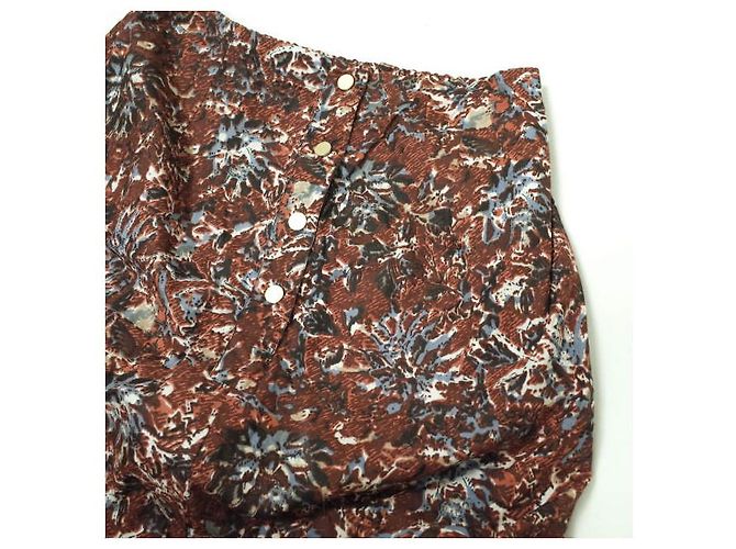 Autre Marque Falda de popelina étnica con flores marrones Castaño - vista 4
