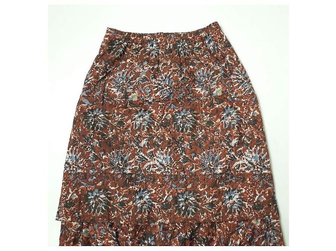 Autre Marque Falda de popelina étnica con flores marrones Castaño - vista 5